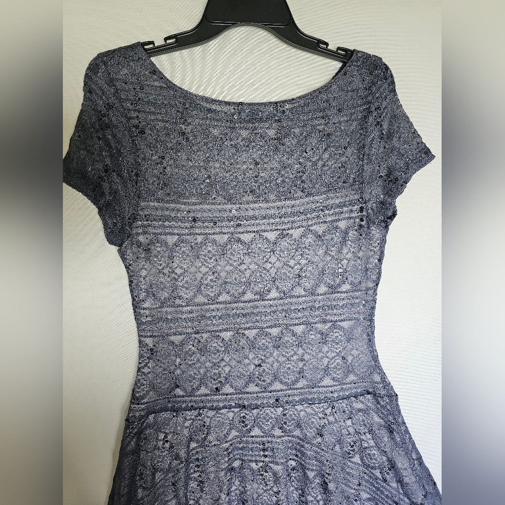 Sangria Lace Sequin Fit & Flare Cocktail Dress Grey/Lavender Size 12 - Picture 6 of 15